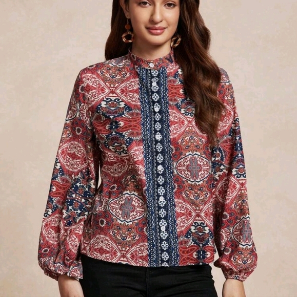 Women Multi-Color Patchwork Casual Shirt, Minimalist Chic For Everyday - Picture 4 of 5